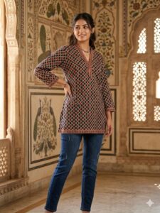 ajrakh short top