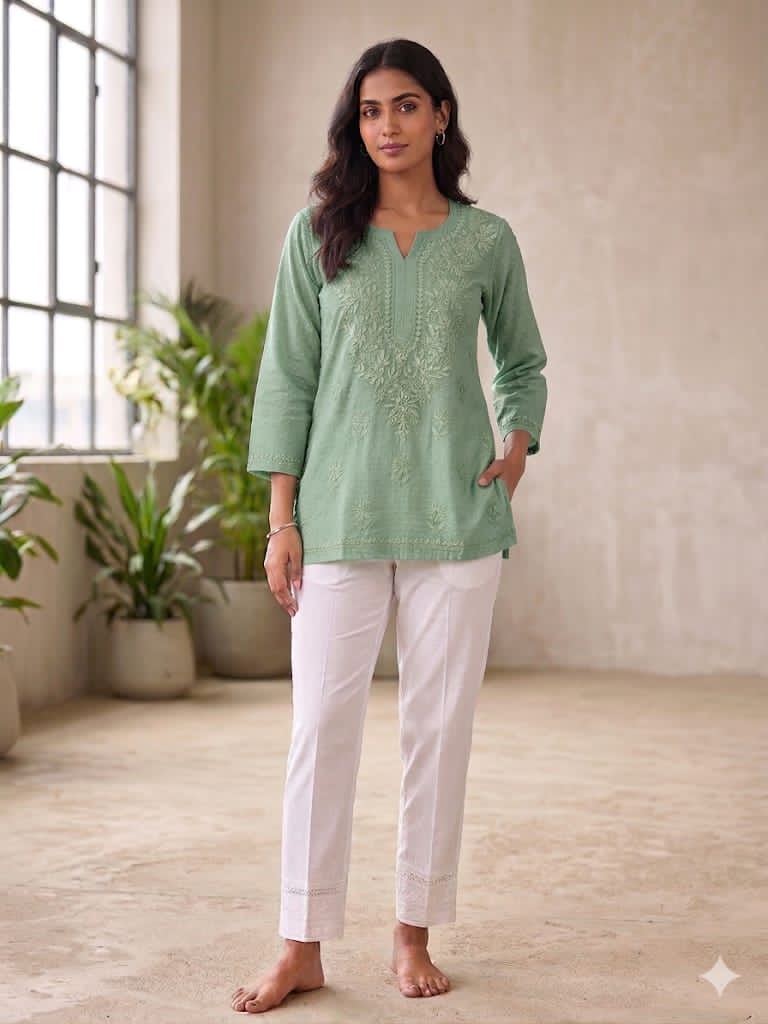 chikankari dobby cotton short top