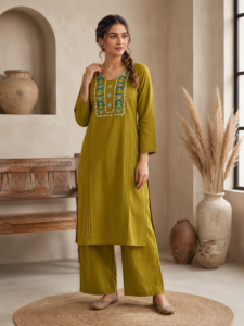 Dhabu Cotton Kurti with Plazo for Women – Premium Embroidery Work