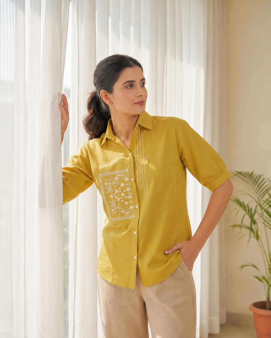 Cotton Flex Embroidery Work Shirt for Women – 8 Colors