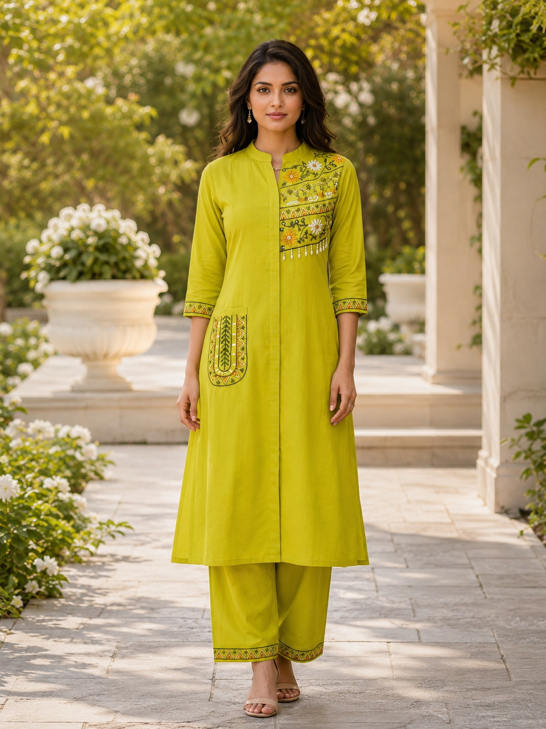 A-Line Kurti with Pant & Embroidery Work for Women