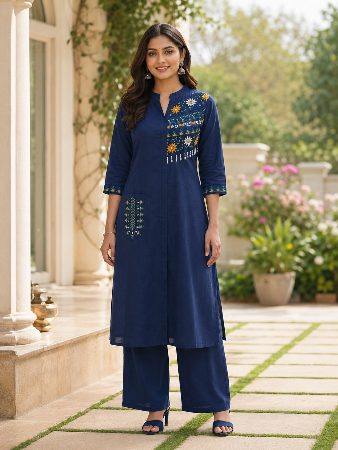 A-Line Kurti with Pant and Embroidery Work