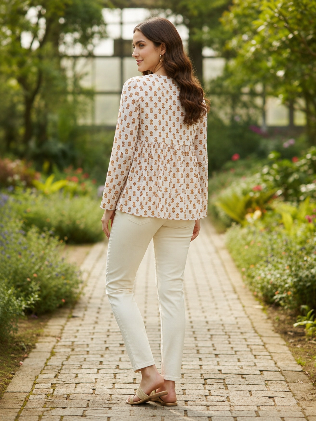 Women Cotton Printed Peplum Top with Long Churi Sleeves