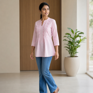 Pure Cotton Pintex & Katha Work Short Kurti for Women