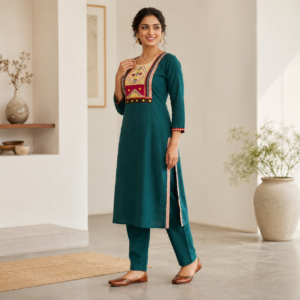 Dhaba Cotton Straight Cut Kurti with Plazo for Women