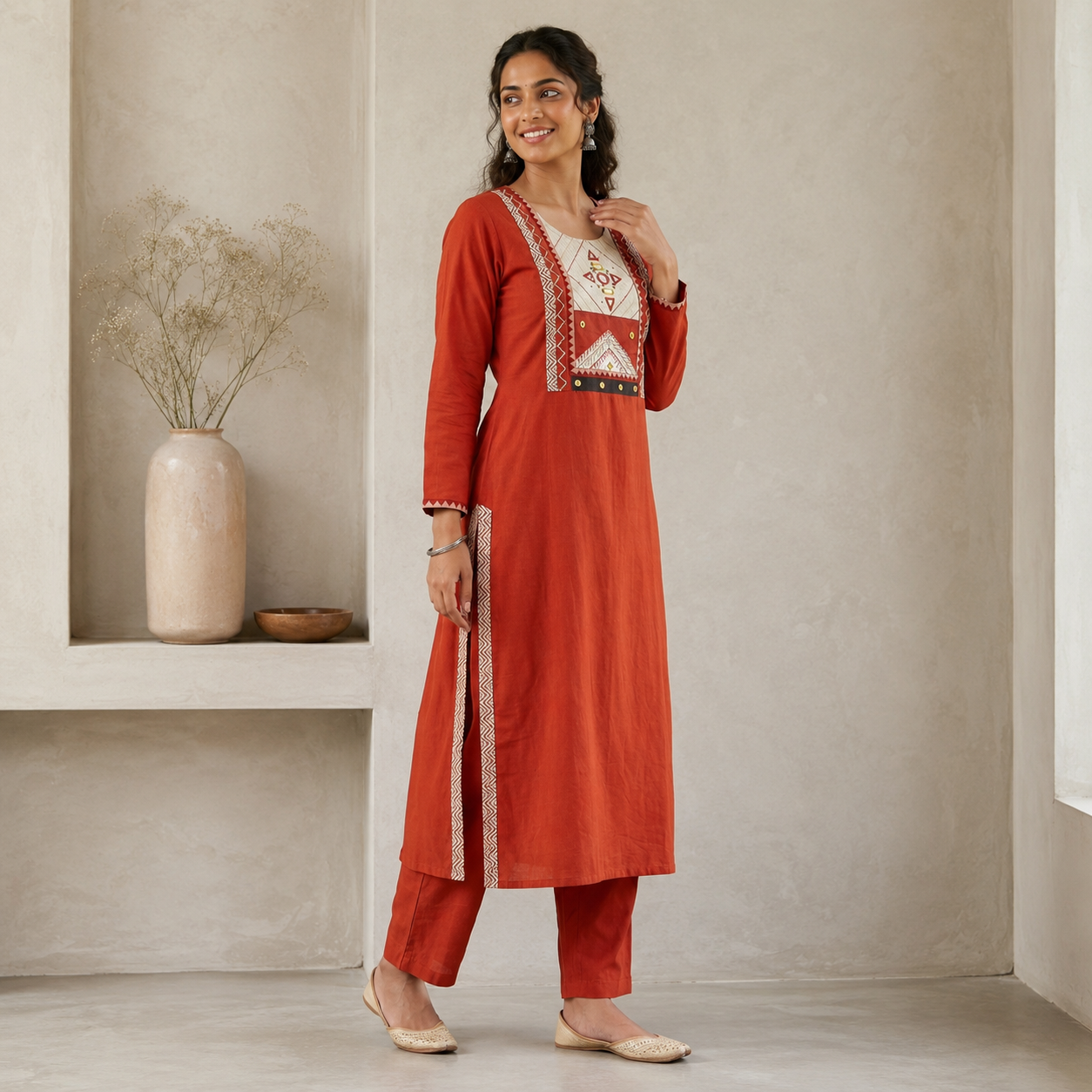 Dhaba Cotton Embroidery Kurti with Plazo