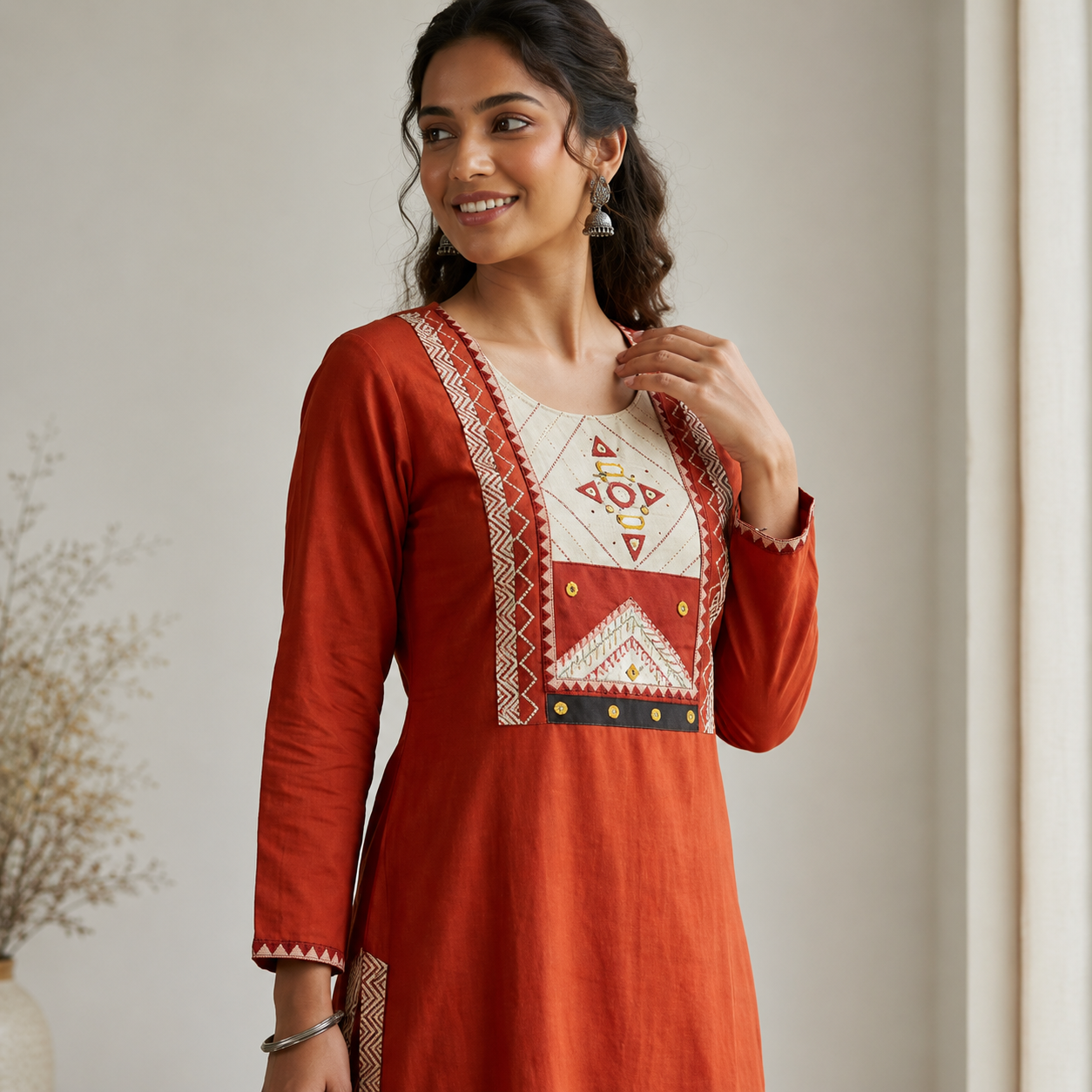 Dhaba Cotton Embroidery Kurti with Plazo