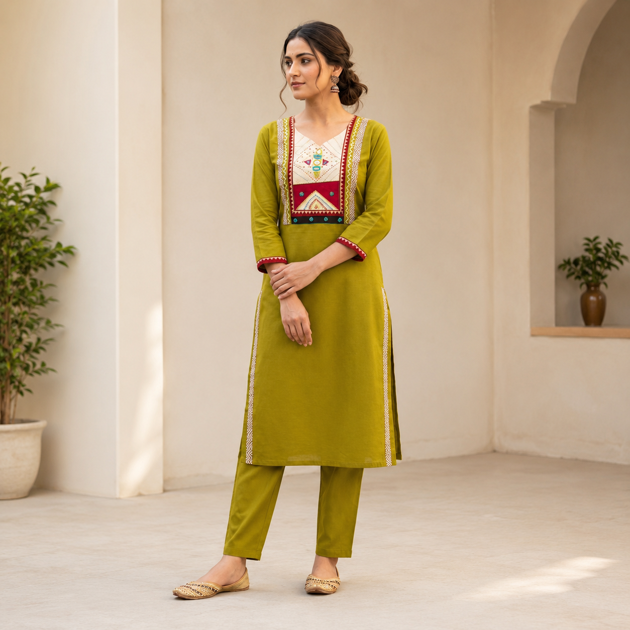 Dhaba Cotton Embroidery Kurti with Plazo