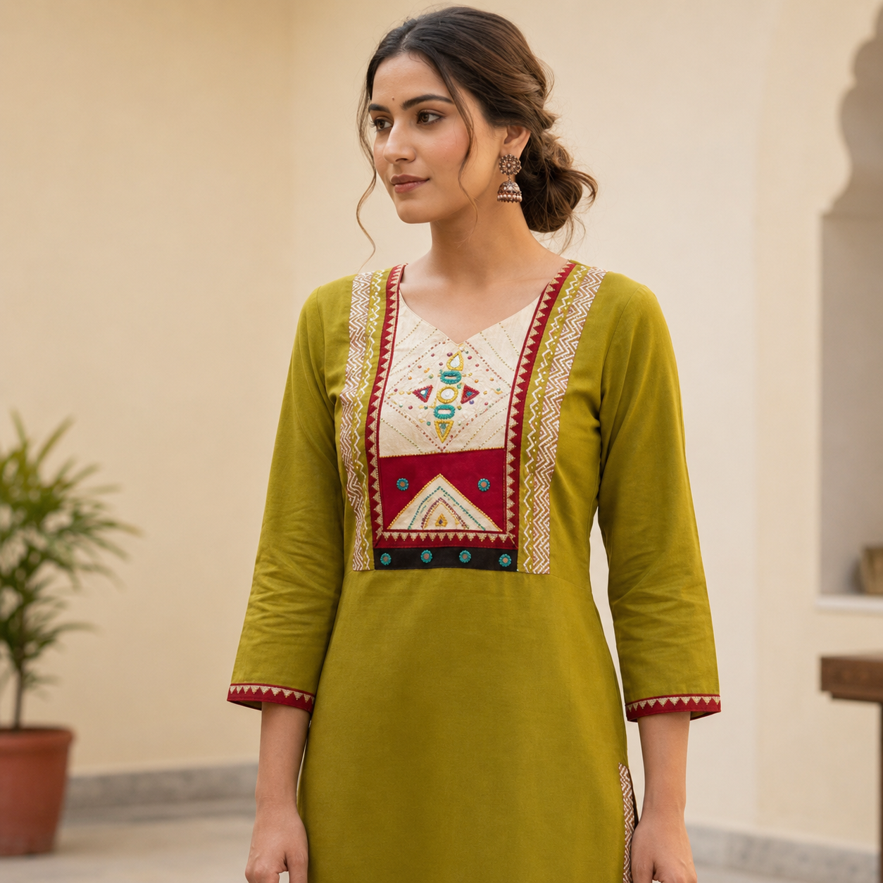 Dhaba Cotton Embroidery Kurti with Plazo