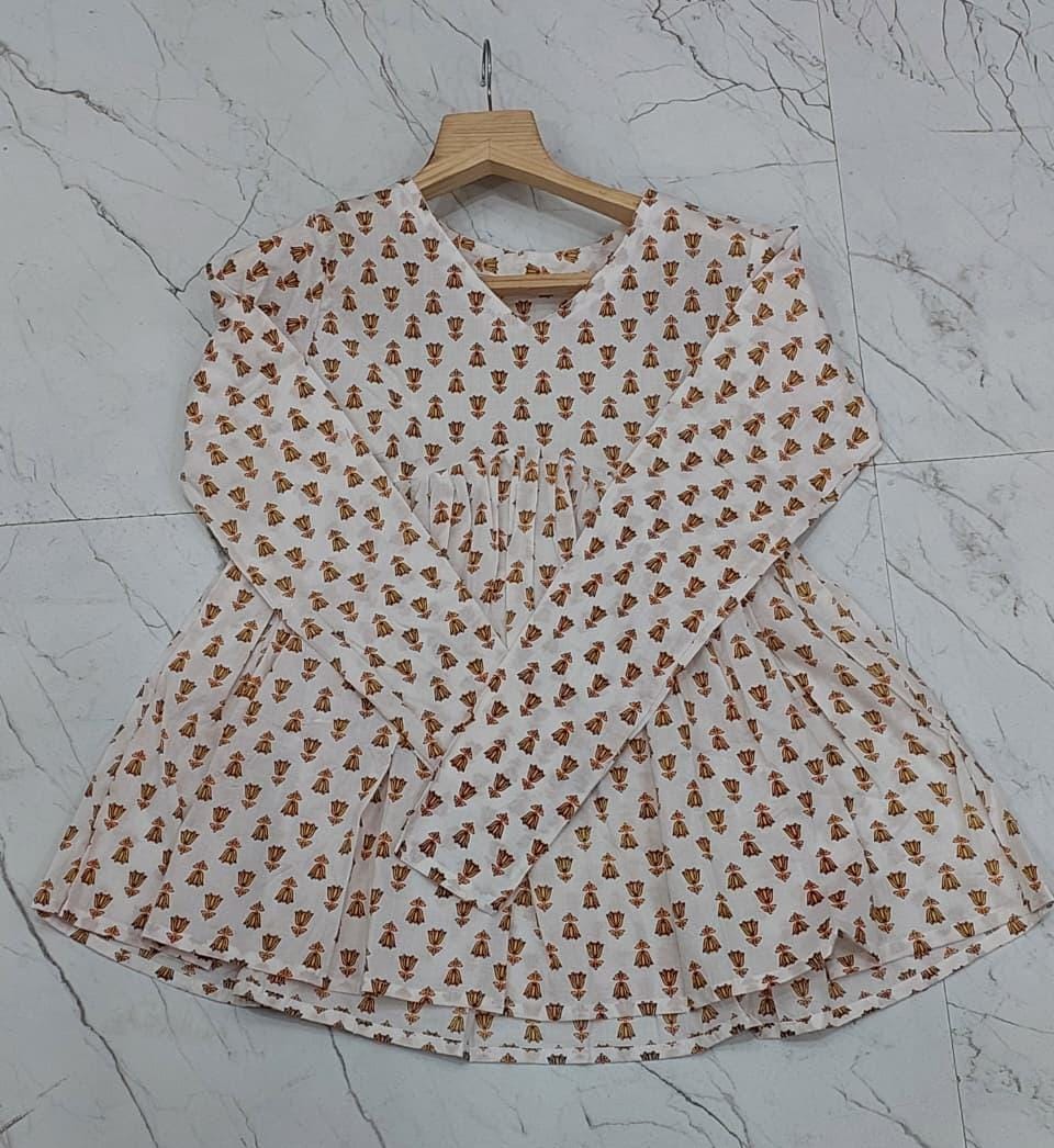 Women Cotton Printed Peplum Top with Long Churi Sleeves