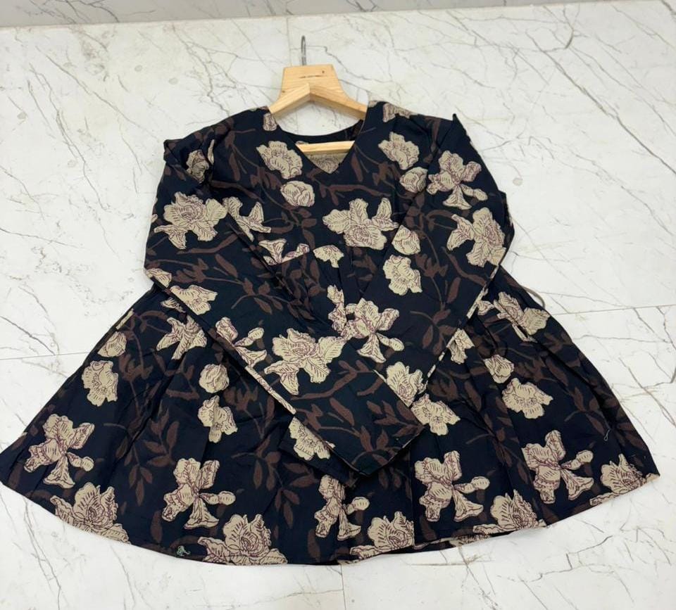 Women Cotton Printed Peplum Top with Long Churi Sleeves