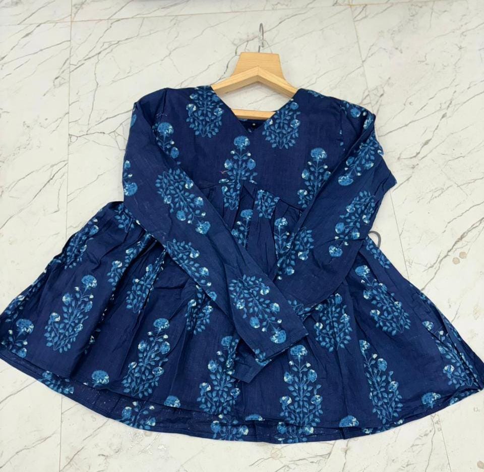 Women Cotton Printed Peplum Top with Long Churi Sleeves
