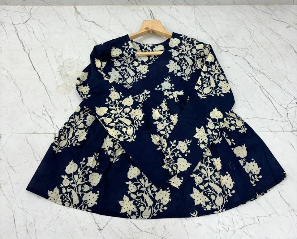 Women Cotton Printed Peplum Top with Long Churi Sleeves