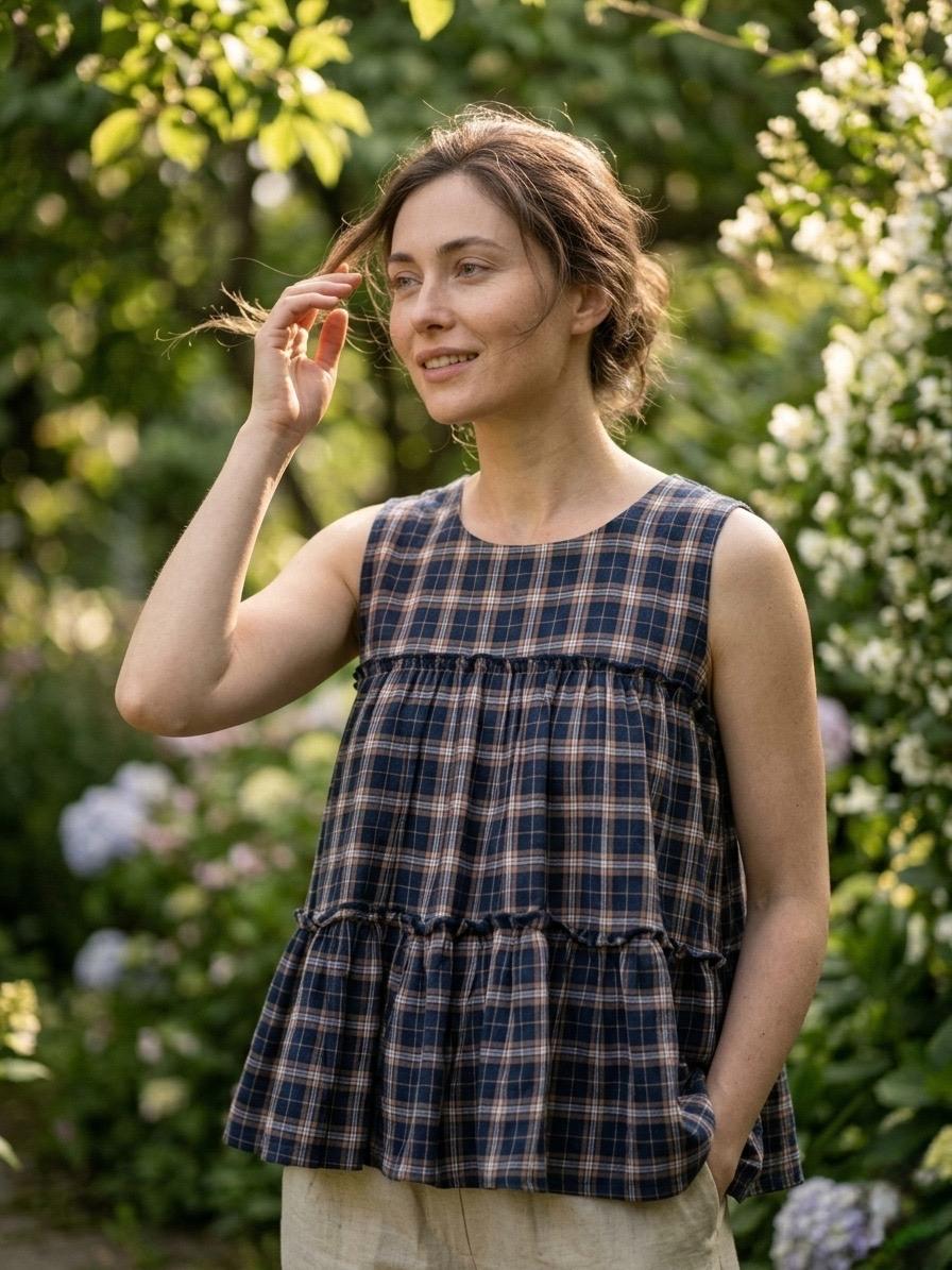 Linen Cotton Checks Top Pant Set for Women