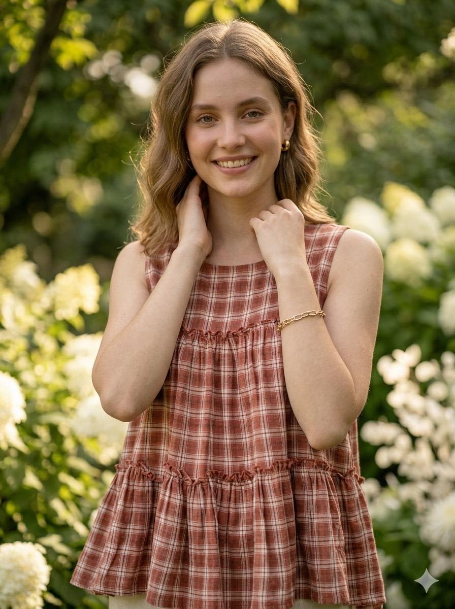 Linen Cotton Checks Top Pant Set for Women