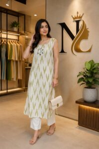 Sleeveless Khadi Cotton Kurti Pant Set for Women