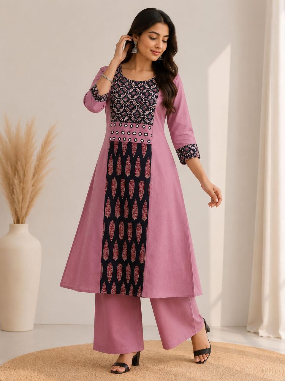 Cotton Ajrakh Kurti Palazzo Set