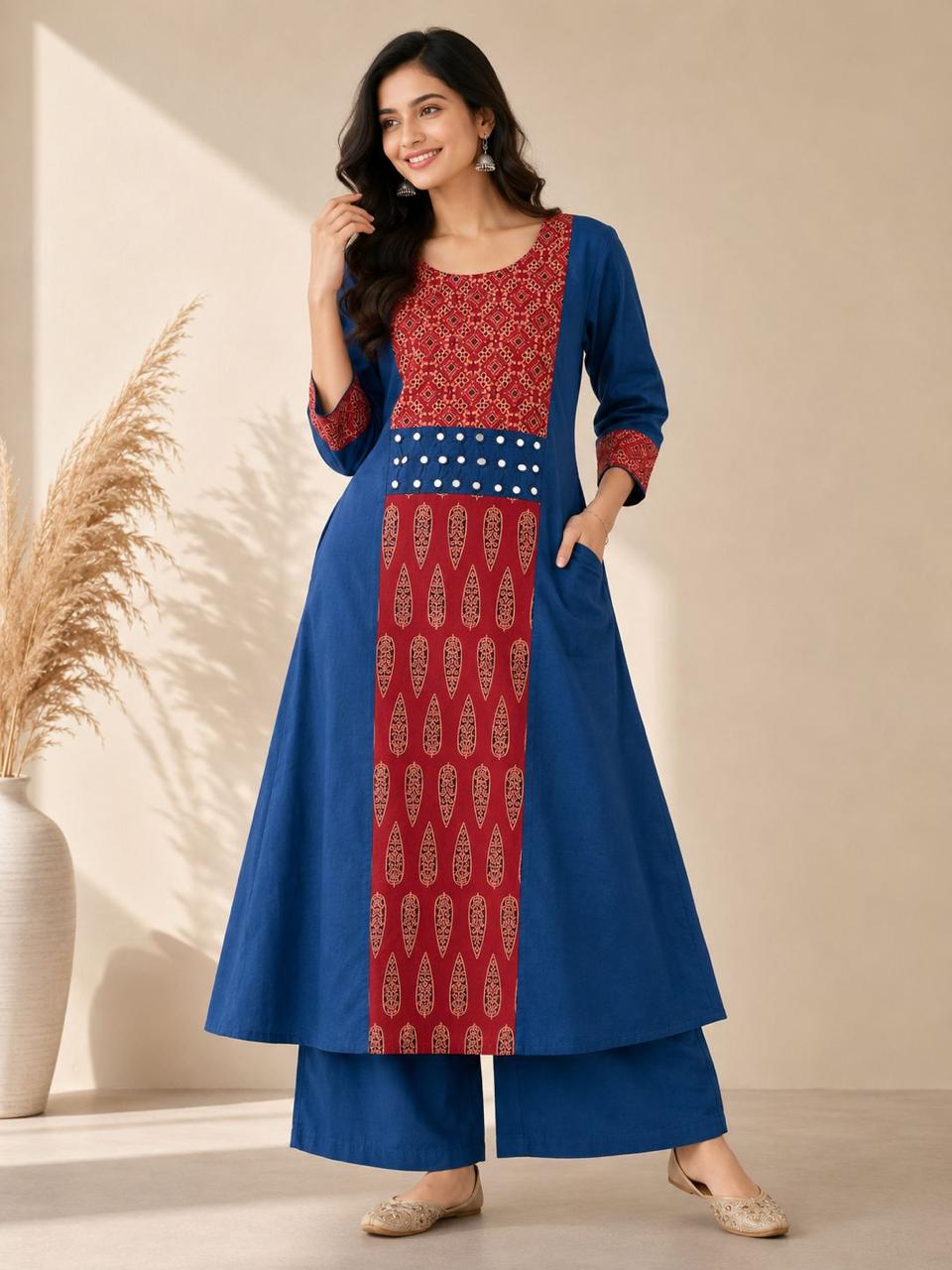 Cotton Ajrakh Kurti Palazzo Set