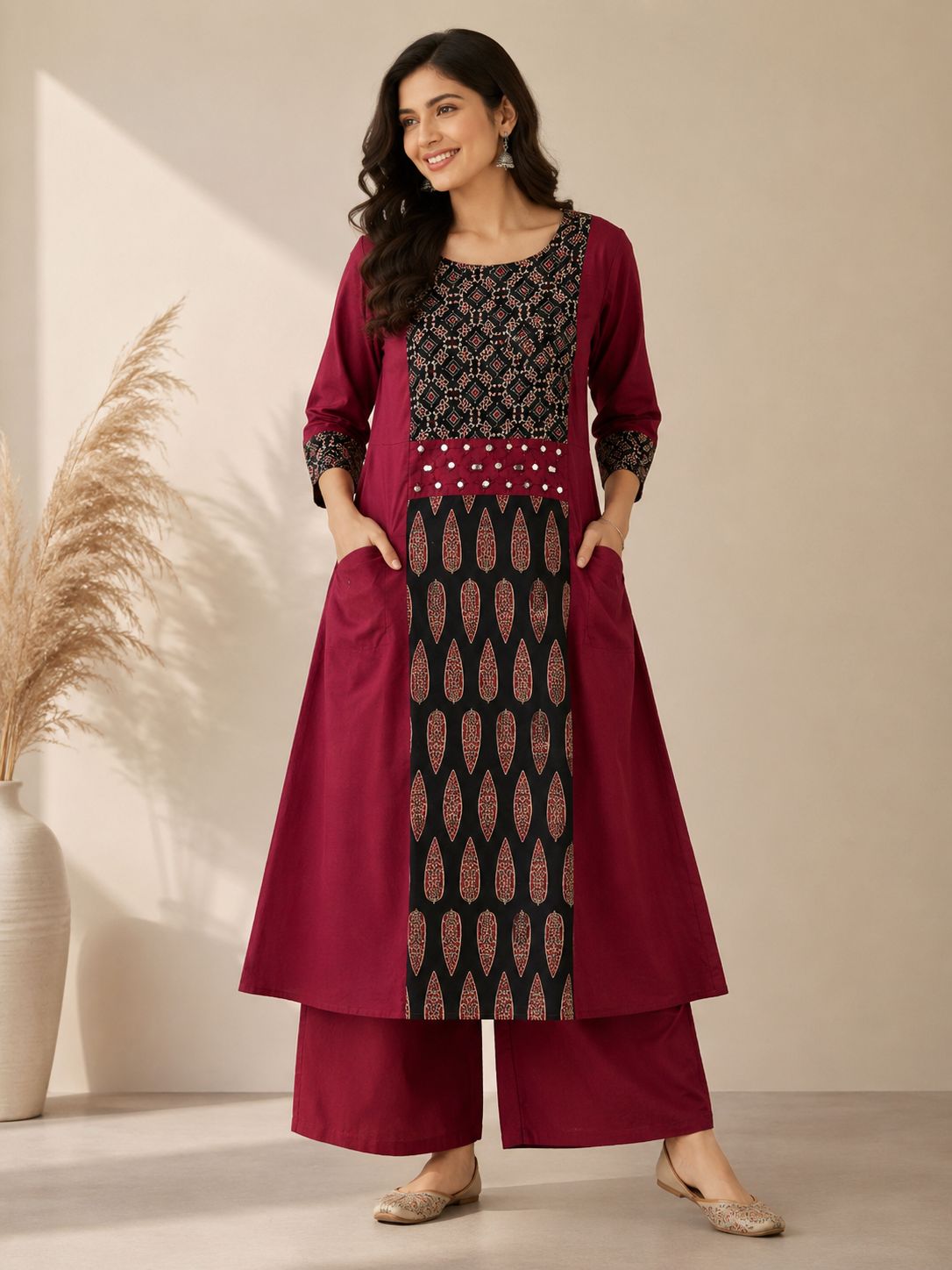 Cotton Ajrakh Kurti Palazzo Set