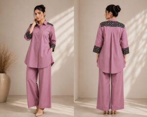 Women’s Premium Cotton Designer Shirt & Palazzo Co-Ord Set | Hand Block Print | Back Flap Design