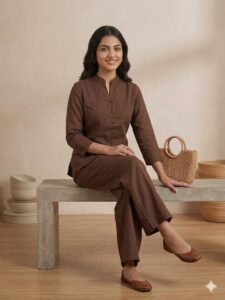 Vastra4U Premium Cotton Co-Ord Set for Women | Straight Kurti & Wide Leg Pants | Elegant Daily Wear