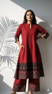 Women’s Cotton Ajrakh Handblock Print Co-Ord Set with Palazzo | Premium Ethnic Kurti Set | Vastra4U