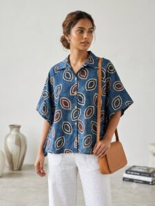 Women’s Cotton Airaj Handblock Print Oversized Kaftan Shirt | Free Size (Fits Up to 3XL)