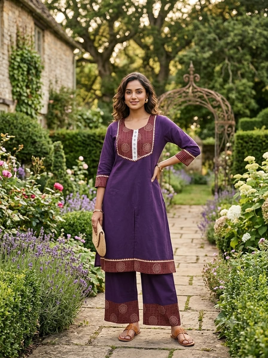 Women's Pure Cotton Ajrakh Print Kurta Palazzo Set