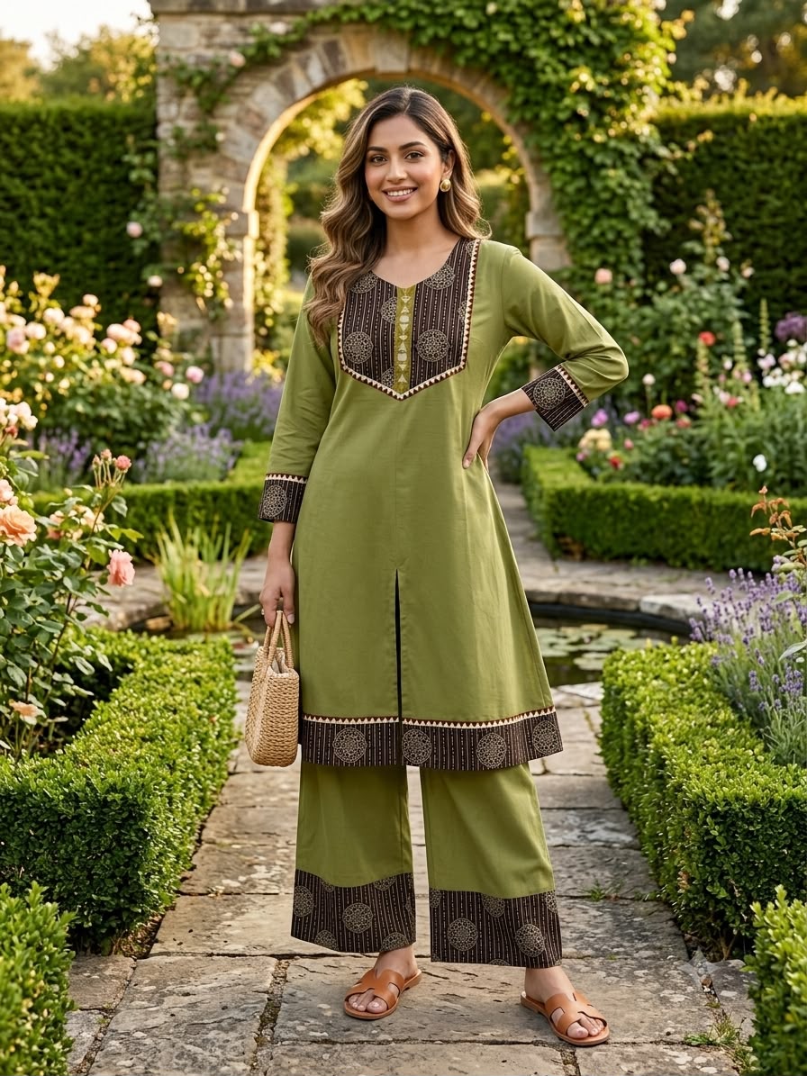 Women's Pure Cotton Ajrakh Print Kurta Palazzo Set