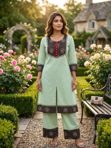 Women’s Pure Cotton Ajrakh Print Straight Kurta Palazzo Set | Ethnic Co-Ord Set