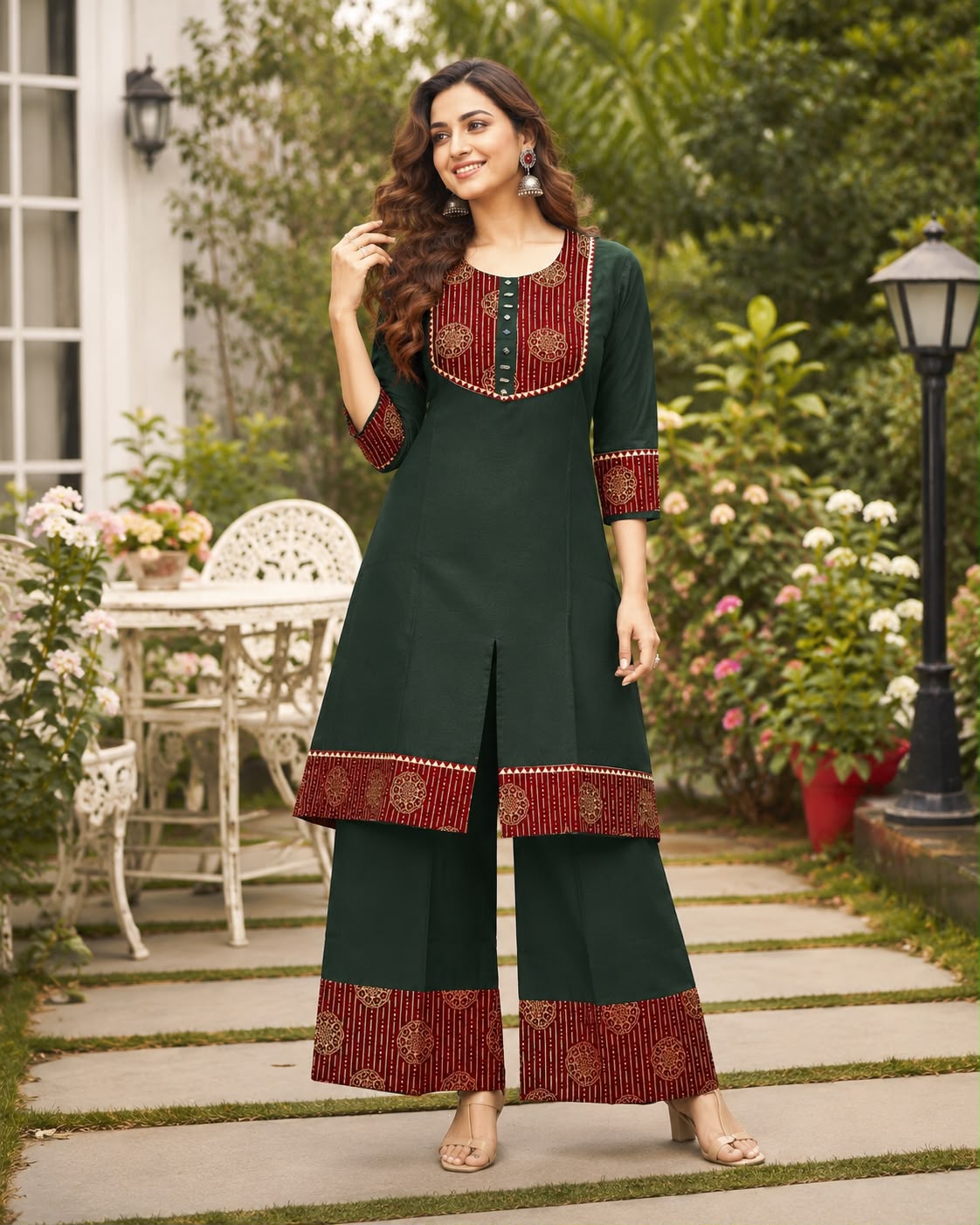 Women's Pure Cotton Ajrakh Print Kurta Palazzo Set