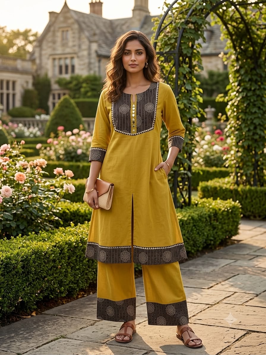 Women's Pure Cotton Ajrakh Print Kurta Palazzo Set