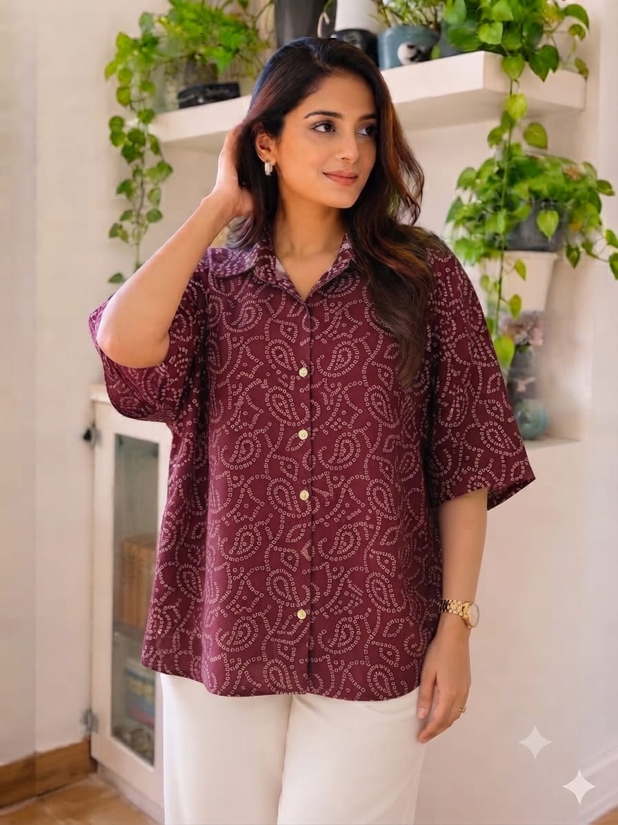 Women's Cotton Ajrakh Printed Shirt Kaftan | Collar Neck | Oversized Fit
