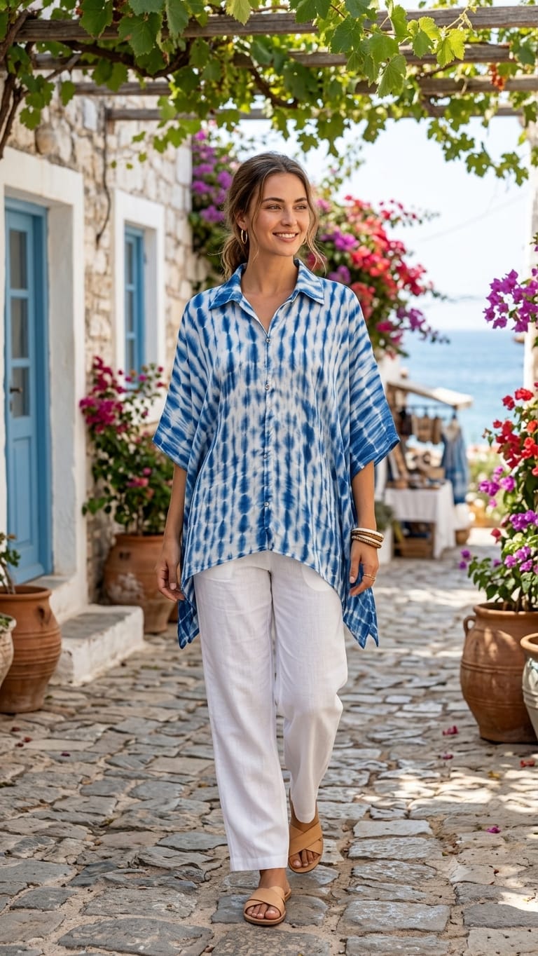 Women’s Premium Modal Tie Dye Kaftan Shirt Style Top
