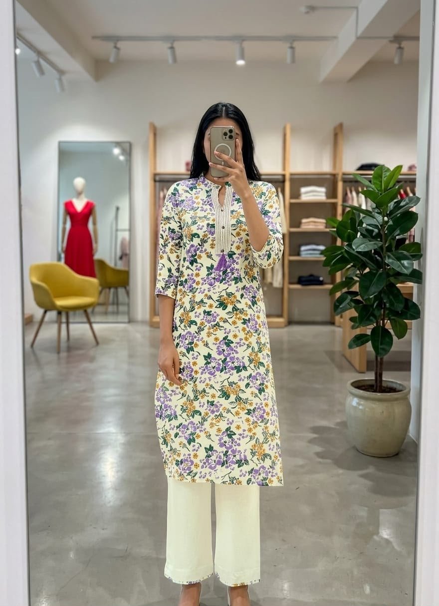 Women's Khadi Cotton Mandarin Collar Co-Ord Set with Pocket - Image 7