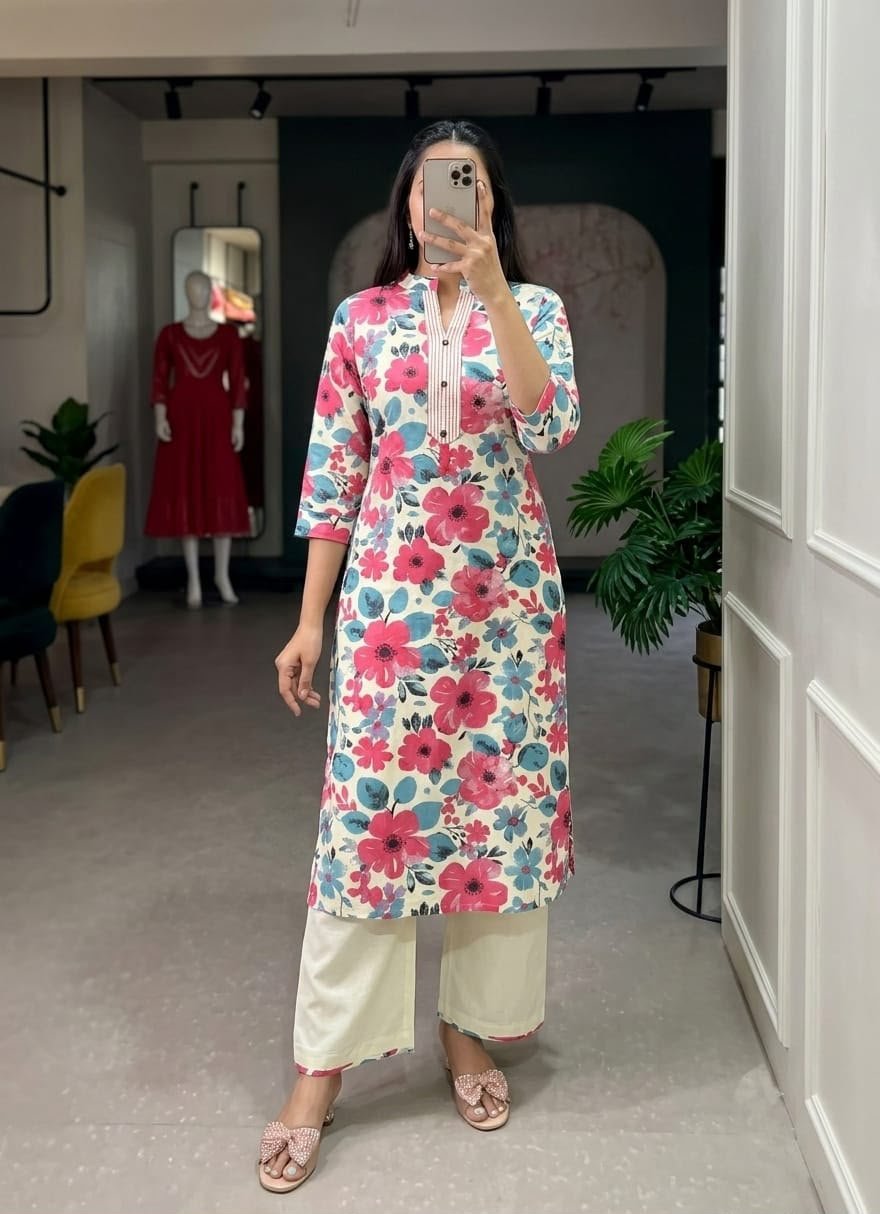 Women's Khadi Cotton Mandarin Collar Co-Ord Set with Pocket - Image 17