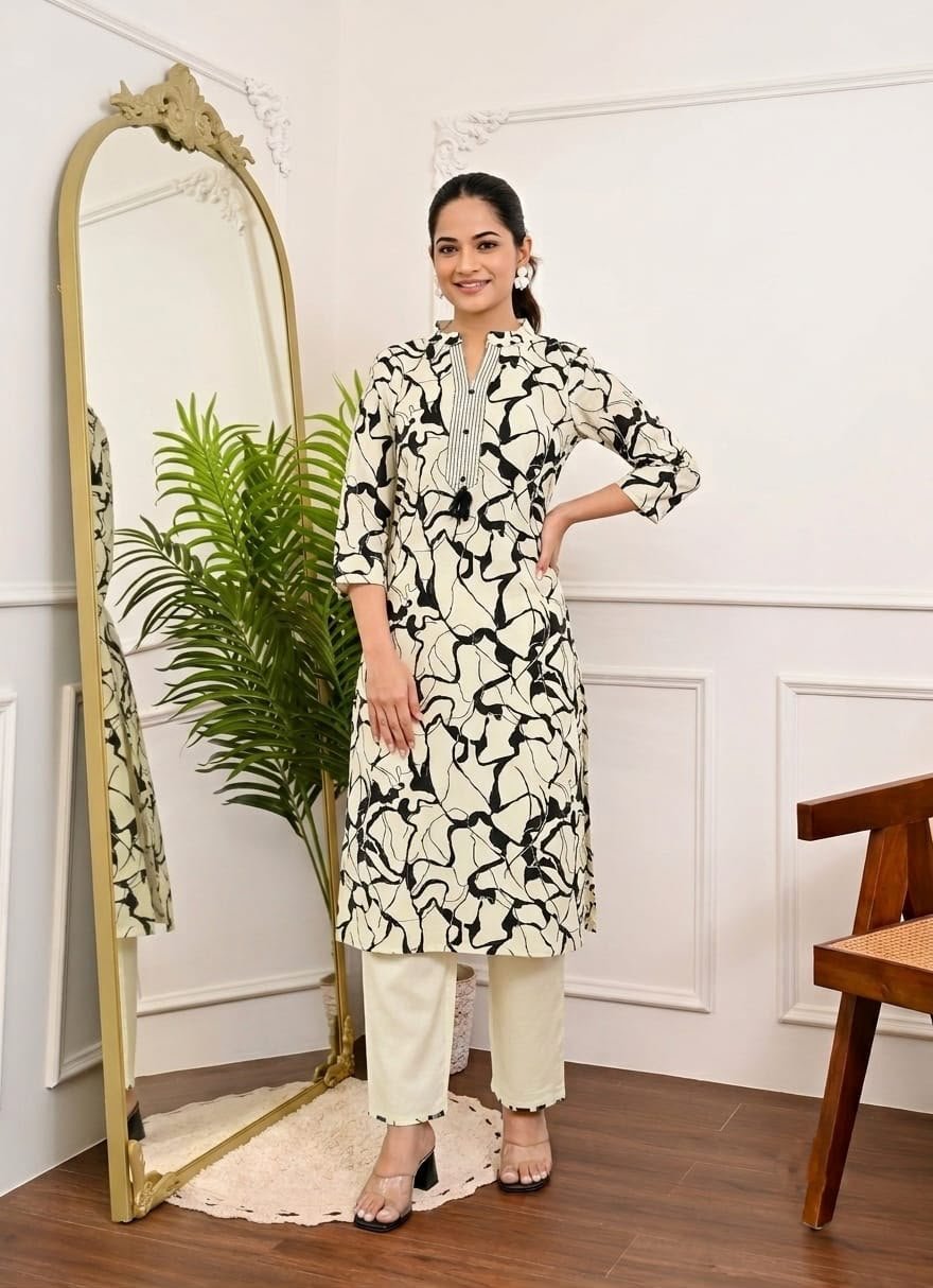 Women’s Khadi Cotton Mandarin Collar Co-Ord Set with Pocket