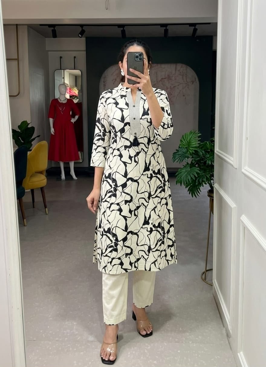 Women's Khadi Cotton Mandarin Collar Co-Ord Set with Pocket - Image 14