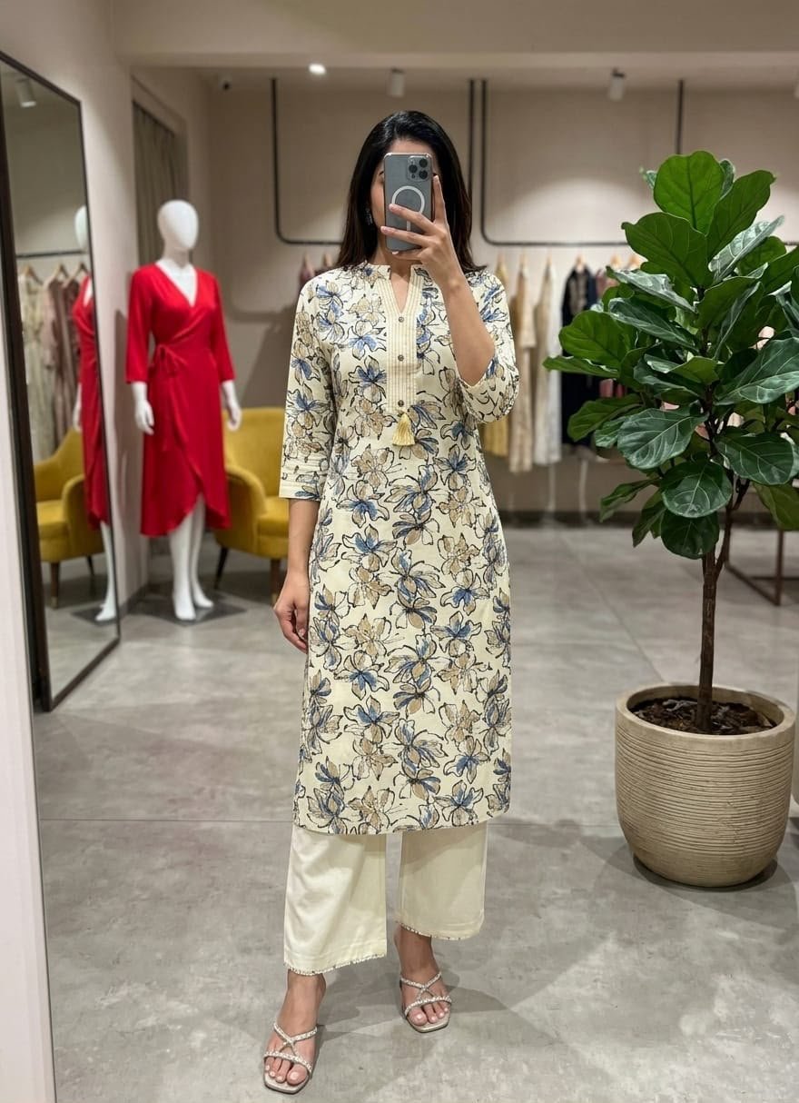 Women's Khadi Cotton Mandarin Collar Co-Ord Set with Pocket - Image 9