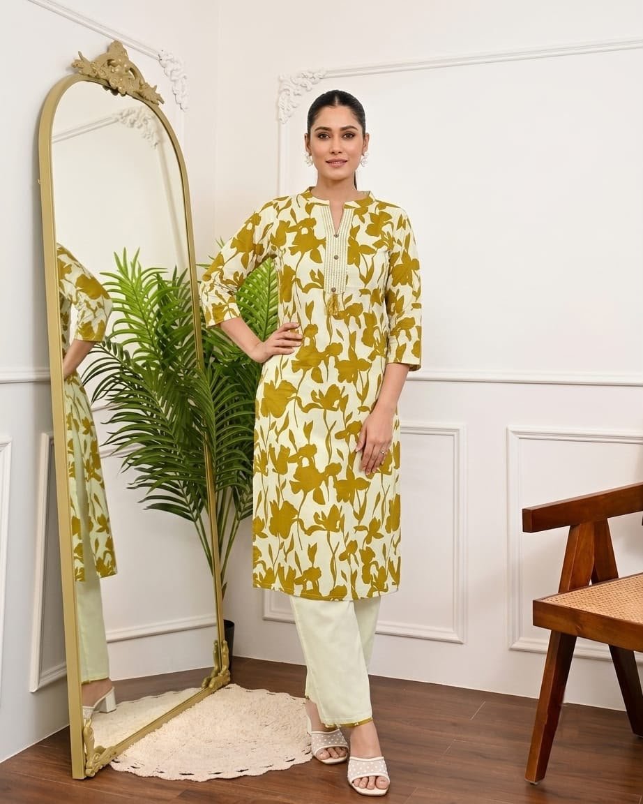 Women's Khadi Cotton Mandarin Collar Co-Ord Set with Pocket - Image 13