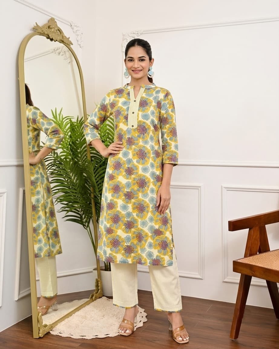 Women's Khadi Cotton Mandarin Collar Co-Ord Set with Pocket - Image 11