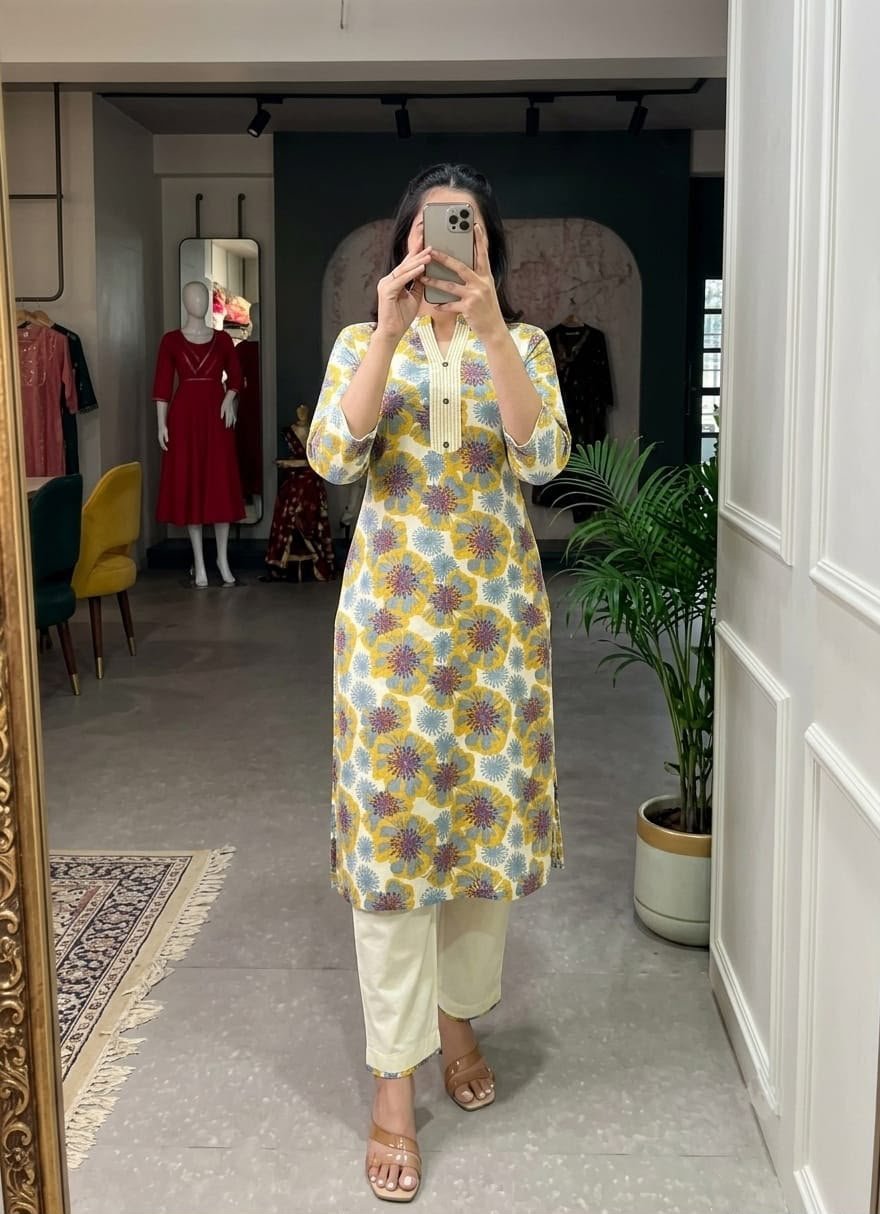 Women's Khadi Cotton Mandarin Collar Co-Ord Set with Pocket - Image 10