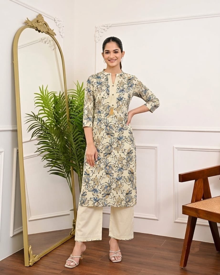 Women's Khadi Cotton Mandarin Collar Co-Ord Set with Pocket - Image 8
