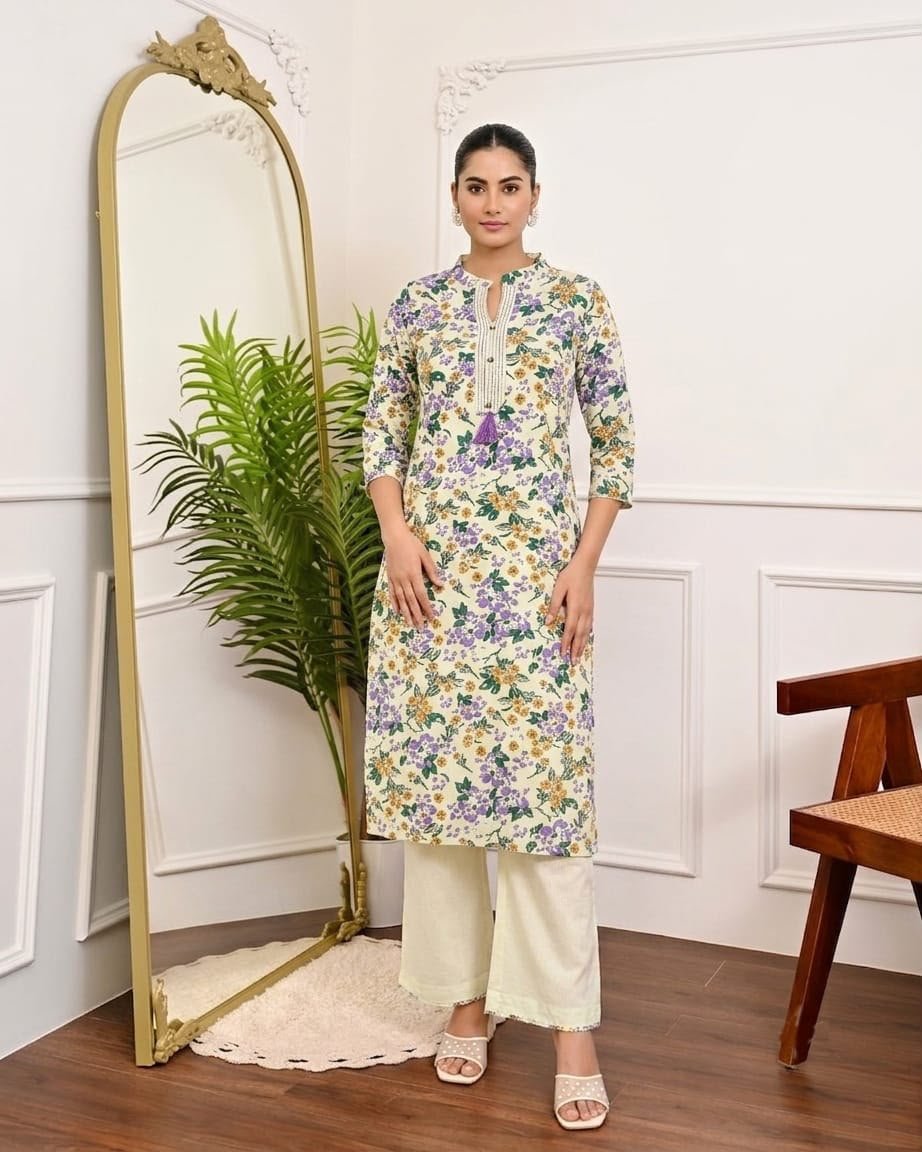 Women's Khadi Cotton Mandarin Collar Co-Ord Set with Pocket - Image 6