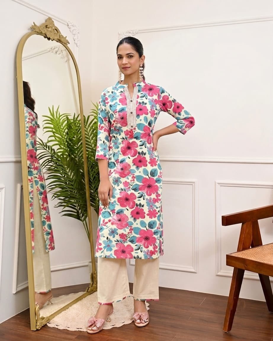 Women's Khadi Cotton Mandarin Collar Co-Ord Set with Pocket - Image 16