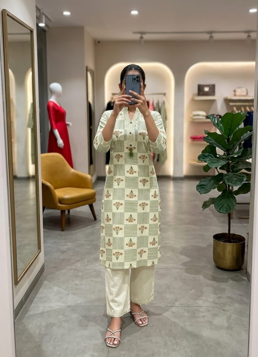 Women's Khadi Cotton Mandarin Collar Co-Ord Set with Pocket - Image 4